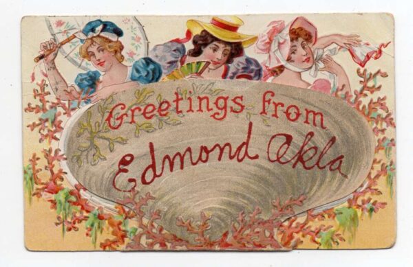 Edmond Oklahoma Greetings Clam Shell Fold Out Vintage Postcard AA87631