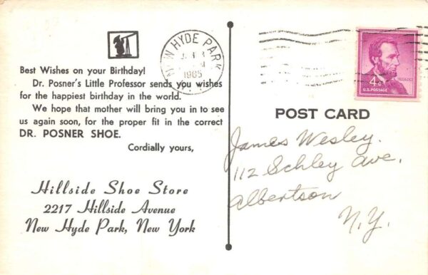 New York City Hillside Shoe Store Dr.Posner Birthday Greetings Ad PC AA87679 - Image 2