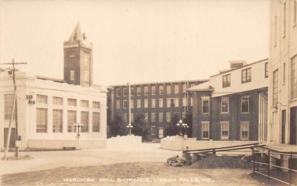 Lisbon Falls Maine Worumbo Mill Entrance Real Photo Postcard AA87808