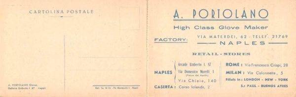 Naples Italy Portolano Gloves Advertising Bi-Fold Vintage Postcard AA87823 - Image 2