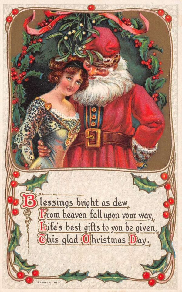 Christmas Greetings Santa Claus and Woman Vintage Postcard AA87852