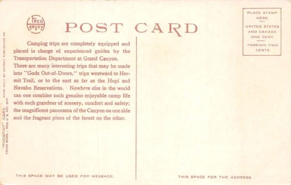 Grand Canyon Arizona Camp in Tusayan Forest Fred Harvey Vintage Postcard AA87874 - Image 2