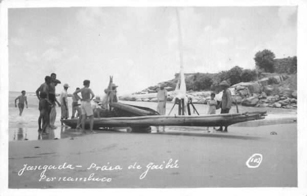 Pernambuco Brazil Jangada Fishing Boat Real Photo Vintage Non PC AA87878