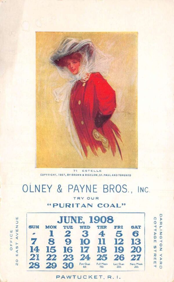 Pawtucket Rhode Island Olney and Payne Bros Puritan Coal Ad Calendar PC AA87883