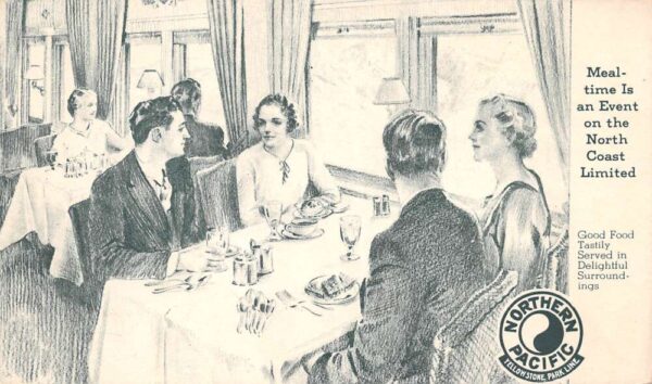 Northern Pacific Railroad Yellowstone Park Line Dining Car Ad Postcard AA88019