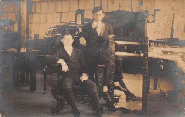 Westbrook Maine Two Men in Workshop Real Photo Vintage Postcard AA88031