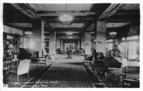 Chattanooga Tennessee Lookout Mountain Hotel Lobby Real Photo Postcard AA88070