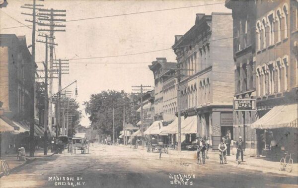 Oneida New York Madison Street Men on Bicycles Real Photo Postcard AA88226
