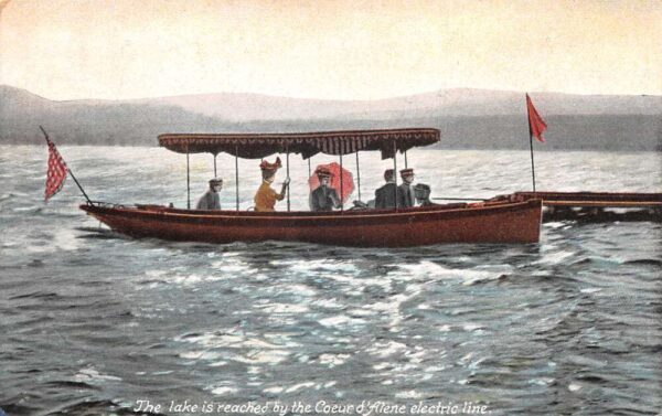Coeur d'Alene Idaho Boat on Lake Electric Line Ad Vintage Postcard AA88245