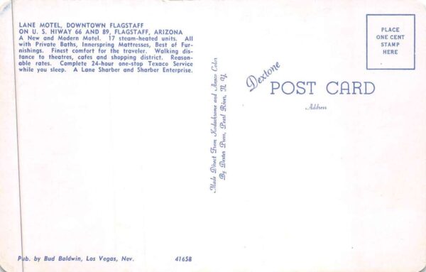 Flagstaff Arizona Lane Motel Texaco Gas Station Vintage Postcard AA88252 - Image 2