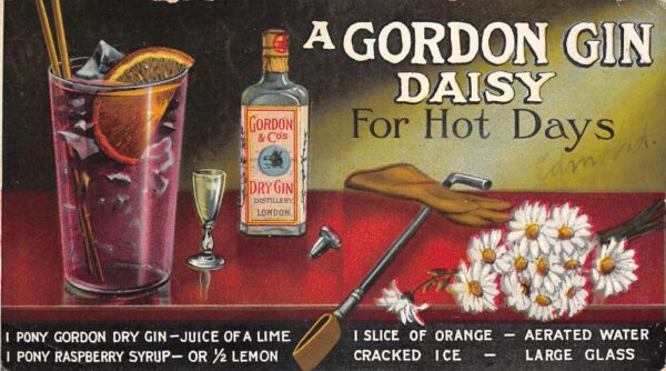 Gordon Dry Gin Gordon Gin Daisy Cocktail Recipe Alcohol Ad Postcard AA88287