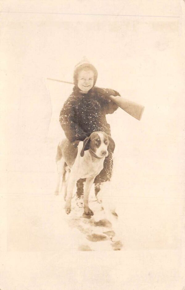 Boy with Hunting Rifle and Dog Real Photo Vintage Postcard AA88302