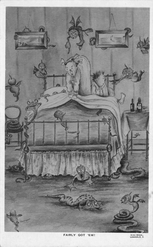 Fairytale Scene Demons and Goblins in Childrens Bedroom Real Photo PC AA88312
