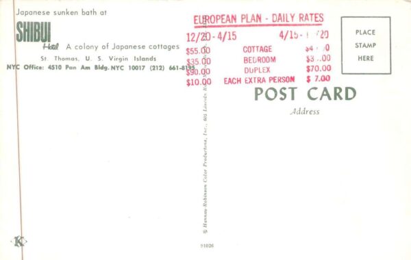 St Thomas Virgin Islands Shibui Hotel Japanese Sunken Bath Postcard AA88316 - Image 2