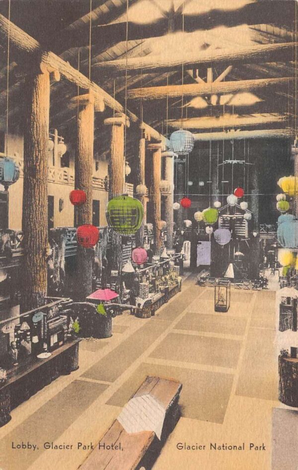 Glacier National Park Glacier Park Hotel Lobby Vintage Postcard AA88318