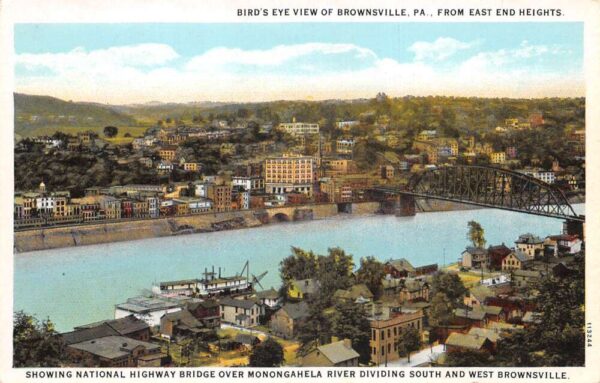 Brownsville Pennsylvania Birds Eye View from East End Heights Postcard AA88343