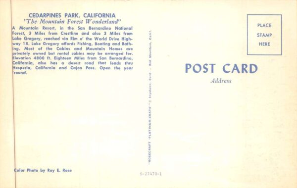 Cedarpines Park California San Bernardino Forest Mountain Resort PC AA88375 - Image 2