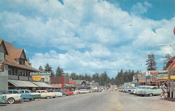 Big Bear Lake California Business District Drug Store Vintage Postcard AA88379