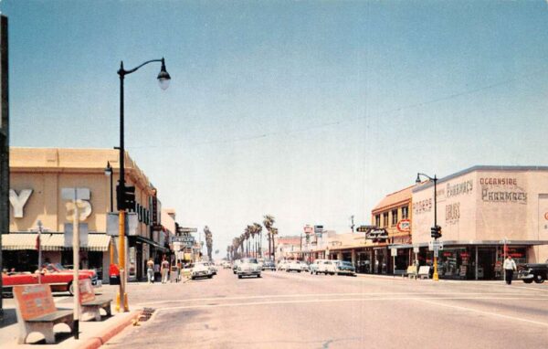 Oceanside California Business District Street Scene Vintage Postcard AA88385