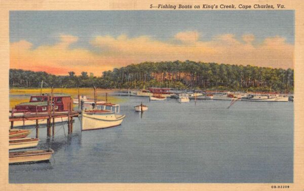 Cape Charles Virginia Fishing Boats on King's Creek, Color Linen, PC U20607