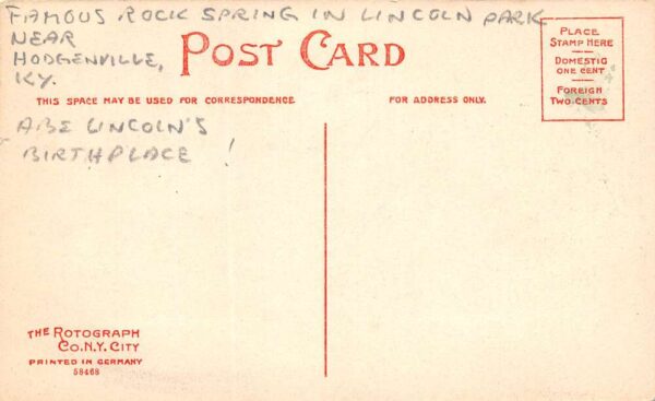 Hodgenville Kentucky Famous Rock Spring, Lincoln Park, Vintage Postcard U20612 - Image 2
