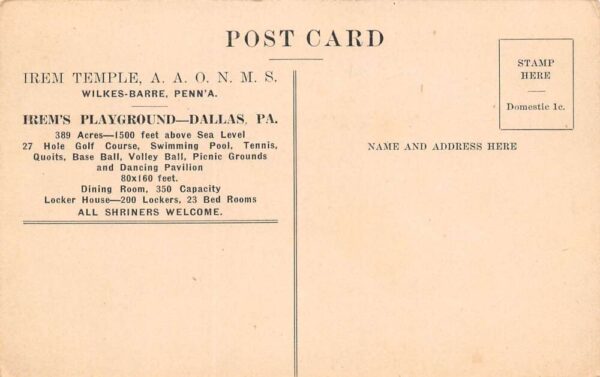 Dallas Pennsylvania Irem's Playground, Swimming Pool, Vintage Postcard U20622 - Image 2