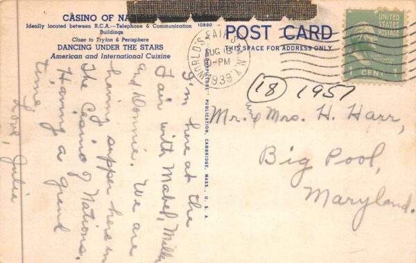 New York Worlds Fair Casino of Nations Linen Vintage Postcard AA88420 - Image 2