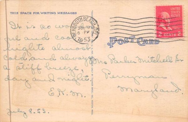 Dewey Beach Delaware Rehoboth Bay Sailing at Moonlight Vintage Postcard AA88450 - Image 2