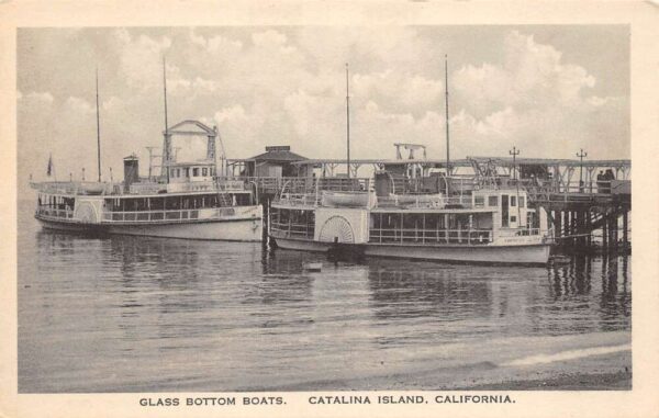 Catalina Island California Glass Bottom Boats, B/W Lithograph, Vintage PC U20669