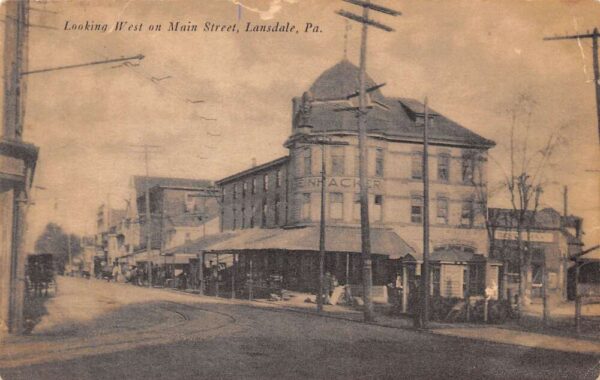 Lansdale Pennsylvania Looking W. on Main St., B/W Lithograph, Vintage PC U20680
