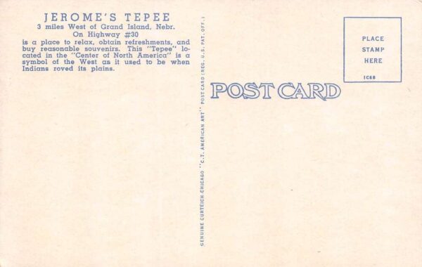 Grand Island Nebraska Jerome's Tepee Vintage Postcard U20683 - Image 2