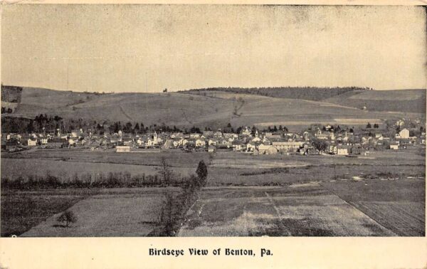 Benton Pennsylvania Bird's Eye View Of Benton, B/W Lithograph, Vintage PC U20684