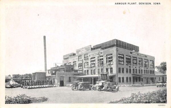 Denison Iowa Armour Plant, White Border Vintage Postcard U20686