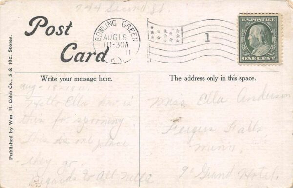 Bowling Green Kentucky Down The River, B/W Lithograph, Vintage Postcard U20689 - Image 2