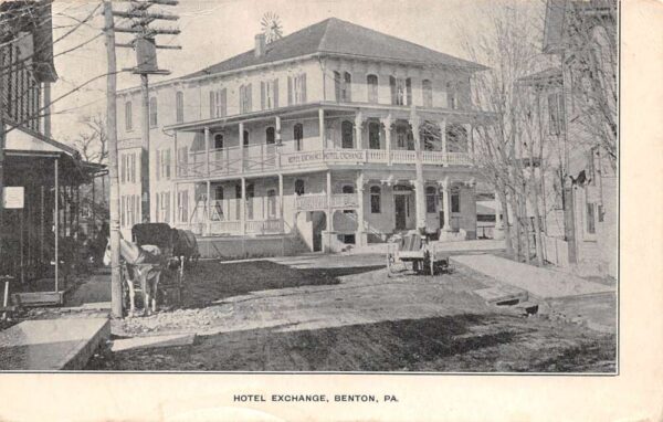 Benton Pennsylvania Hotel Exchange, B/W Lithograph, Vintage Postcard U20691