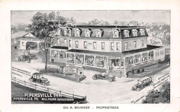 Pipersville Pennsylvania Pipersville Inn, B/W Lithograph, Vintage PC U20692