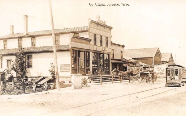 Haven Wisconsin Street Scene Trolley Horses Ringling Bros Real Photo PC AA88574