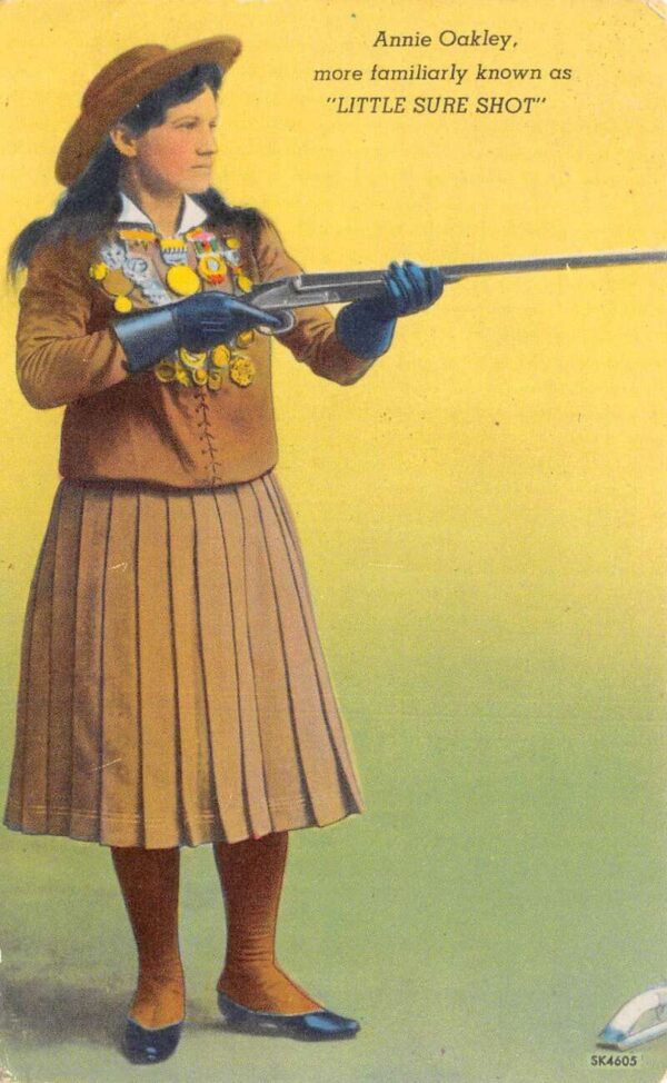 Annie Oakley with her Rifle and Medals Vintage Postcard AA88589