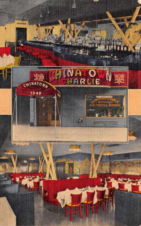 New York City Chinatown Charlie Restaurant Linen Vintage Postcard AA88617