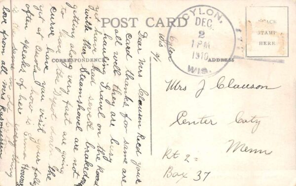 Cylon Wisconsin Post Office Vintage Postcard AA88636 - Image 2