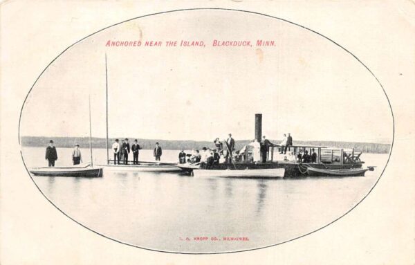 Blackduck Minnesota Shops Anchored near the Island Vintage Postcard AA88647