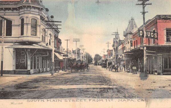 Napa California South Main Street Drug Store Vintage Postcard AA88651
