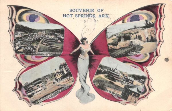 Hot Springs Arkansas Butterfly Woman Fairy Multiview Vintage Postcard AA88657