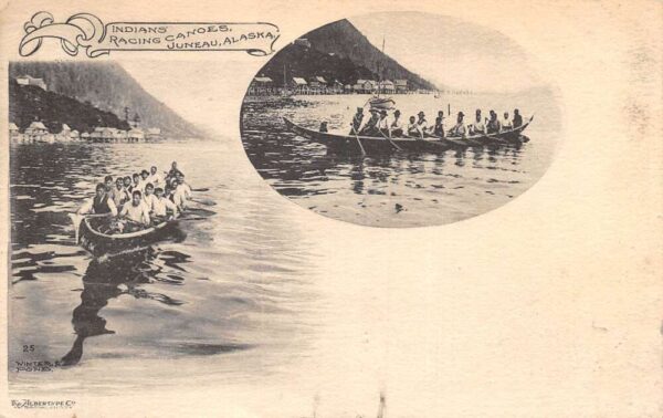 Juneau Alaska Indians Racing Canoes Vintage Postcard AA88784