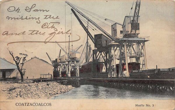 Coatzacoalcos Mexico Shipping Docks Cranes Vintage Postcard AA88841