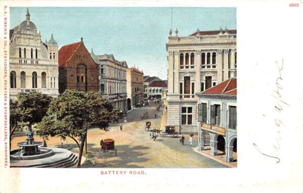 Singapore Battery Road Street Scene Vintage Postcard AA88858