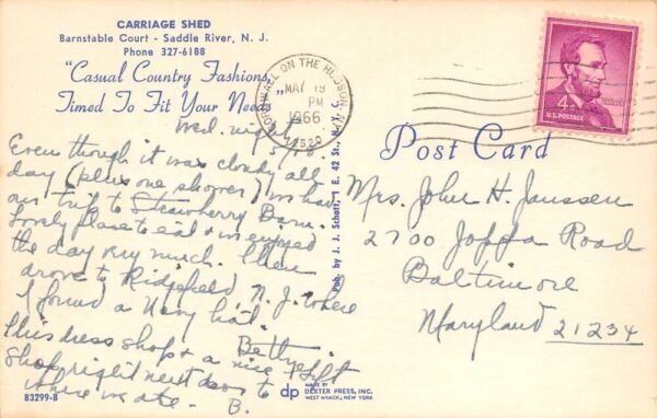 Saddle River New Jersey The Carriage Shed, Chrome, Vintage Postcard U20750 - Image 2