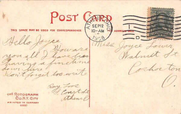 Athens Ohio Falls No. 2, State Hospital, Rotograph Co., Vintage Postcard U20761 - Image 2