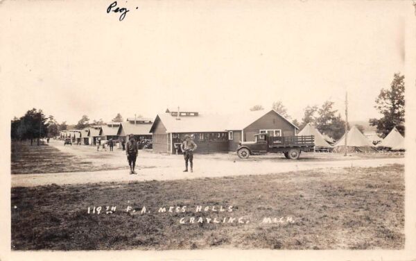 Grayline Michigan 119th F.A. Mess Halls, Real Photo, Vintage Postcard U20791