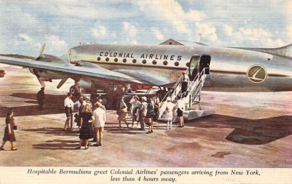 Colonial Airlines Airplane Landing in Bermuda Vintage Postcard AA88883